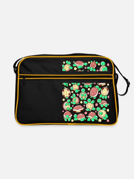 Adorable All over Turtle Tortoise Pattern - Retro Bag - black/gold - Front