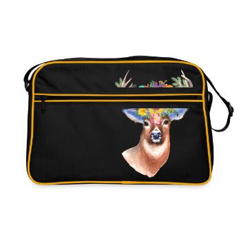 Cerfs communs avec des fleurs - Sac Retro - noir/or - Devant