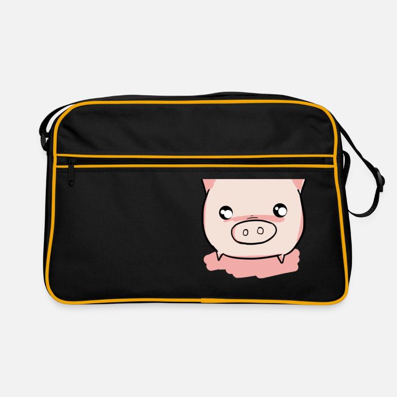 Schwein Ferkel - Retro Tasche - Schwarz/Gold