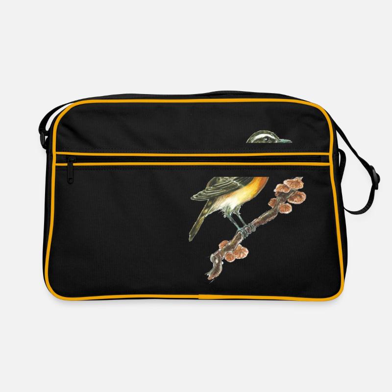 Whinchat / oiseau / champignons - Sac Retro - noir/or