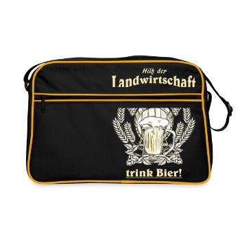 Hilf der Landwirtschaft trink Bier RAHMENLOS - Retro Tasche - Schwarz/Gold - Vorne
