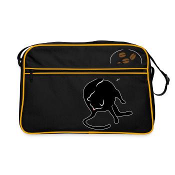 Cat licks butt and thinks about coffee caffeine - Retro Bag - black/gold - Front