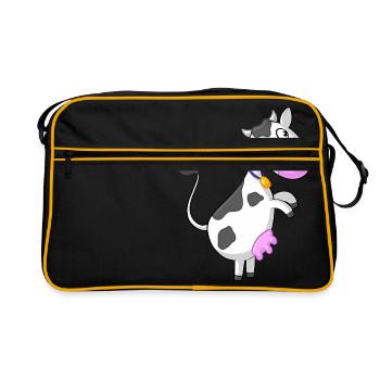 Curious cartoon cow - Retro Bag - black/gold - Front