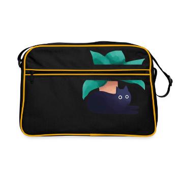 Katzen vor Blumentopf - Retro Tasche - Schwarz/Gold - Vorne