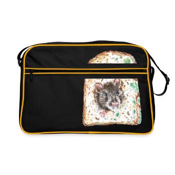 Guten Morgen! Ratte im Toast / Pilze - Retro Tasche - Schwarz/Gold - Vorne