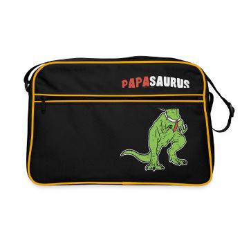 Papasaurus Rex - Vatertag Herrentag Männertag Papa - Retro Tasche - Schwarz/Gold - Vorne