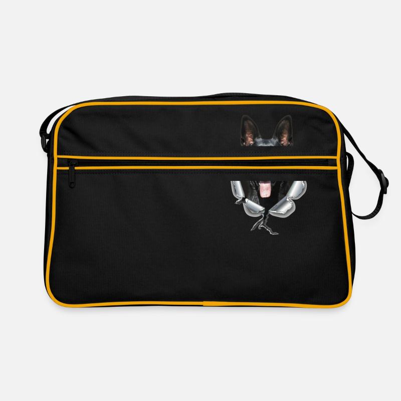 Schwarzer Schäferhund im Metall Loch - Retro Tasche - Schwarz/Gold