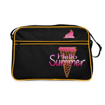 Leckere Eistüte im Sommer mit Erdbeer Softeis - Retro Tasche - Schwarz/Gold - Vorne