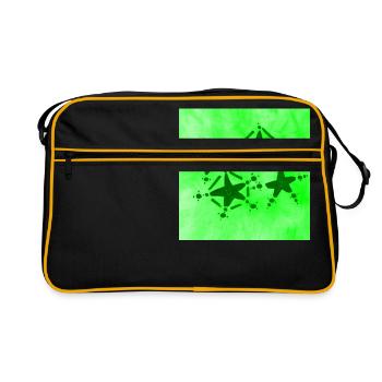 4 STERNE LÄCHELN GRÜN - Retro Tasche - Schwarz/Gold - Vorne