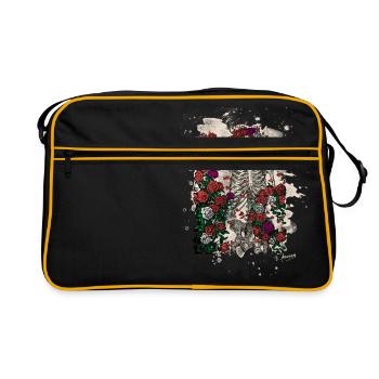 Skeleton & Roses – bleached Version - Retro Tasche - Schwarz/Gold - Vorne