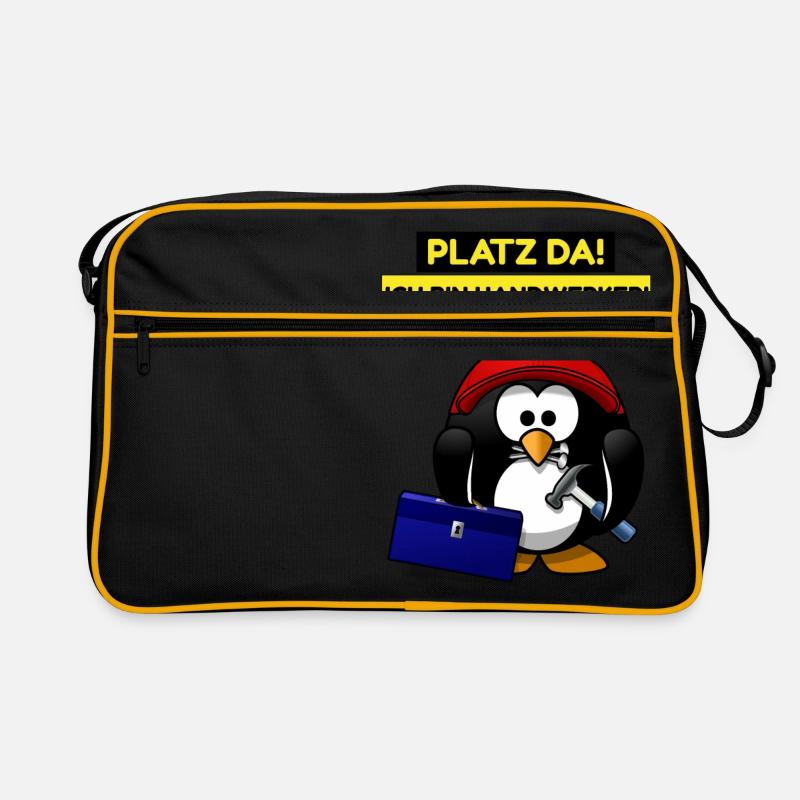 Platz da ich bin Handwerker - lustiger Pinguin - Retro Tasche - Schwarz/Gold