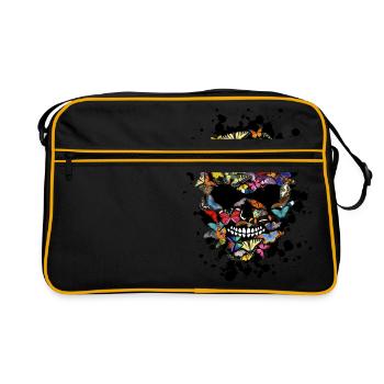 tete de mort papillon skull tache forme crane fant - Sac Retro - noir/or - Devant