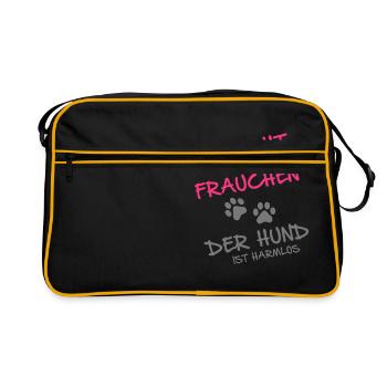 Vorsicht vor dem Frauchen der Hund ist harmlos - Retro Tasche - Schwarz/Gold - Vorne