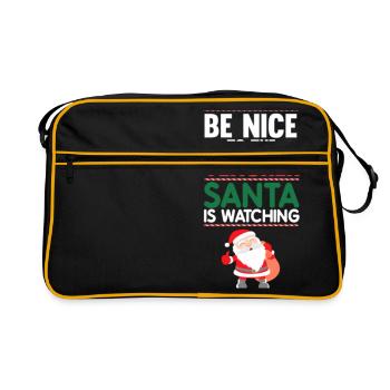 Sei nett zum Lehrer Der Weihnachtsmann schaut sich das T-Shirt an - Retro Tasche - Schwarz/Gold - Vorne