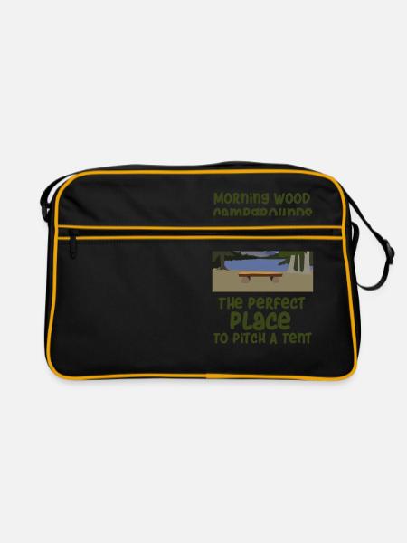 Camping Spruch Zelten - Retro Tasche - Schwarz/Gold - Vorne