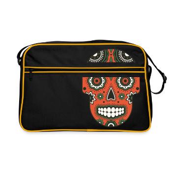 Retro Sugar Skull (Totenkopf) - Retro Tasche - Schwarz/Gold - Vorne