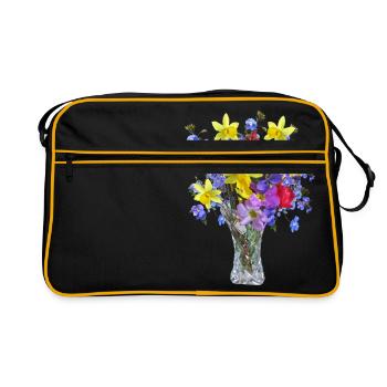 flowers lilies tulips orchids sunflower dahlia ger - Retro Tasche - Schwarz/Gold - Vorne