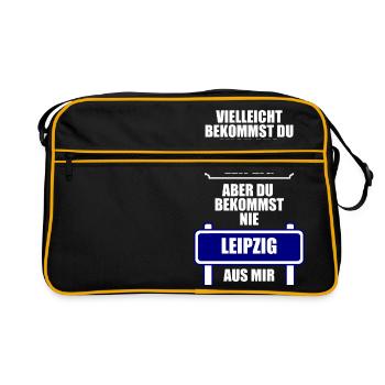 Leipzig Stadt Design - Retro Tasche - Schwarz/Gold - Vorne