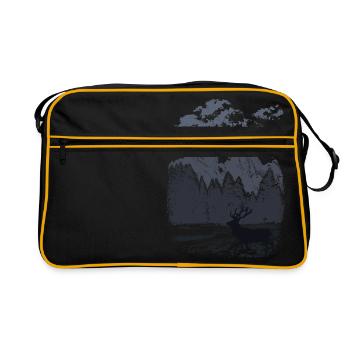 Forêt de montagne et cerf rouge (bleu) - Sac Retro - noir/or - Devant