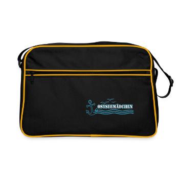 Ostseemädchen blau |Yolo-Artwork - Retro Tasche - Schwarz/Gold - Vorne