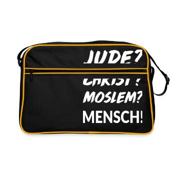 Jude? Christ? Moslem? Mensch! - Retro Tasche - Schwarz/Gold - Vorne