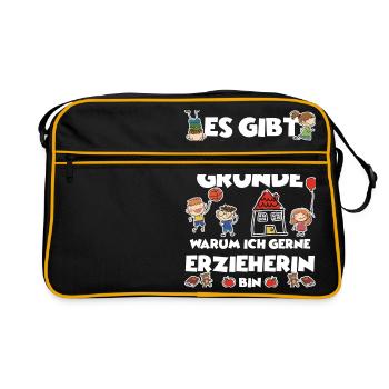 Erzieherinnen Shirt - Retro Tasche - Schwarz/Gold - Vorne