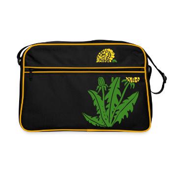 löwenzahn löwe pusteblume butterblume dandy lion - Retro Tasche - Schwarz/Gold - Vorne