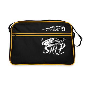 Cadeau de l'espace de soucoupe volante de navire-mère Ufo Alien - Sac Retro - noir/or - Devant