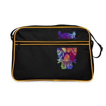 Chouette oiseau nocturne troupeau vol mouche animal de compagnie - Sac Retro - noir/or - Devant