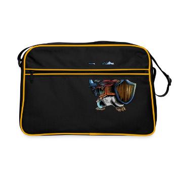 Ritter Pinguin Krieger Schwert Cavalier Rider Geschenk - Retro Tasche - Schwarz/Gold - Vorne