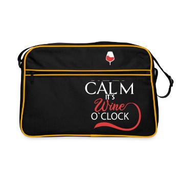 Keep calm its wine o clock Wein Zeit Geschenk - Retro Tasche - Schwarz/Gold - Vorne