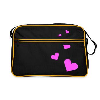 Herzen pink - Retro Tasche - Schwarz/Gold - Vorne