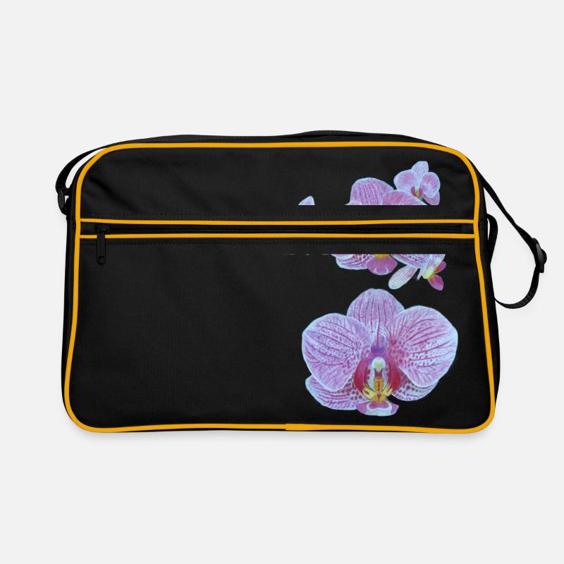 Orchideenblüten - Retro Tasche - Schwarz/Gold