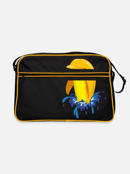 Dolphin yellow splashes - Retro Bag - black/gold - Front
