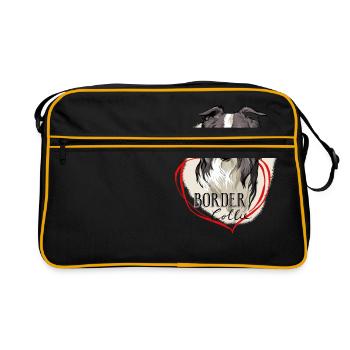 Border Collie - Retro Tasche - Schwarz/Gold - Vorne