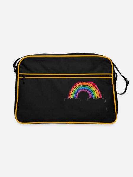 Süßer Pride Regenbogen wie von Kinderhand gemalt - Retro Tasche - Schwarz/Gold - Vorne