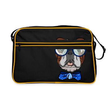 Bouledogue avec lunettes et boucle, idée cadeau - Sac Retro - noir/or - Devant