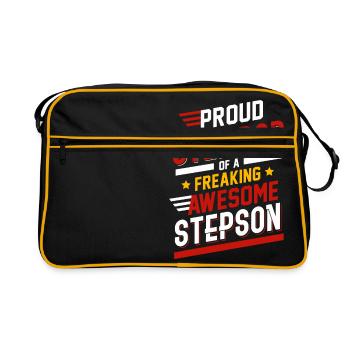 Proud Step Dad Of A Freaking Awesome Stepson - Retro Bag - black/gold - Front