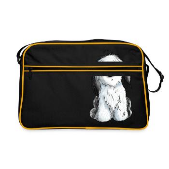 Süßer Bobtail - Bobtails - Old English Sheepdog - Retro Tasche - Schwarz/Gold - Vorne