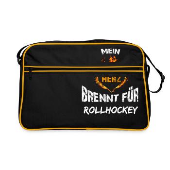 Gift T-Shirt Heart burns roller hockey - Retro Bag - black/gold - Front