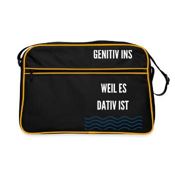 Genitiv Dativ Deutsche Grammatik Schwere Sprache - Retro Tasche - Schwarz/Gold - Vorne