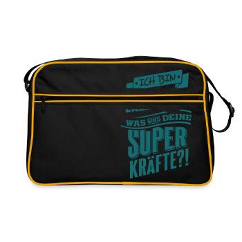 Superpower Erzieherin - Beruf Job petrol RAHMENLOS - Retro Tasche - Schwarz/Gold - Vorne