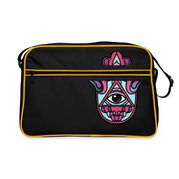 Hamsa Hand Geschenk Idee - Retro Tasche - Schwarz/Gold - Vorne