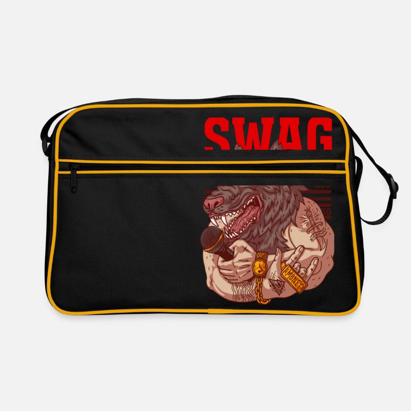 Rapper mit Wolfskopf und Tattoos - Retro Tasche - Schwarz/Gold