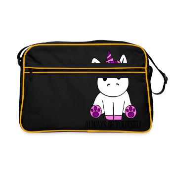 Einhorn "Always be yourself" - Retro Tasche - Schwarz/Gold - Vorne