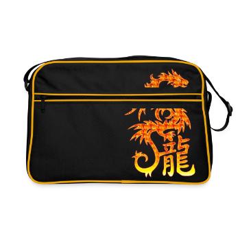 Dragon de Feu avec les caractères chinois - Sac Retro - noir/or - Devant
