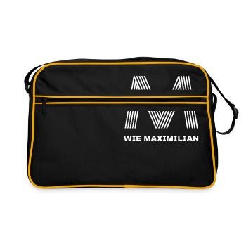M wie Maximilian - Vorname - Geschenktipp - Retro Tasche - Schwarz/Gold - Vorne