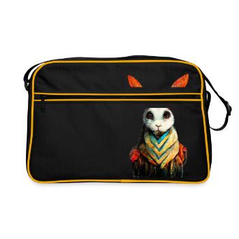 Peinture aquarelle de lapin #rabbit - Sac Retro - noir/or - Devant