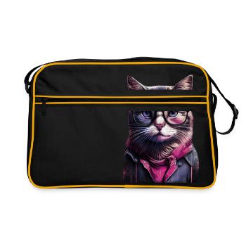 Hipster cat Willow - Retro Bag - black/gold - Front