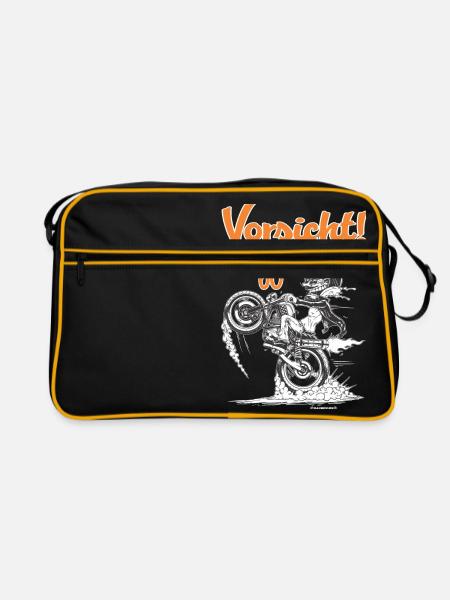 Tees Paradise Biker ueber 60 Biker Geschenk Shirt - Retro Tasche - Schwarz/Gold - Vorne